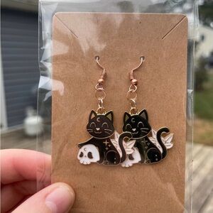 Hand-pieced Black and White Cat Earrings